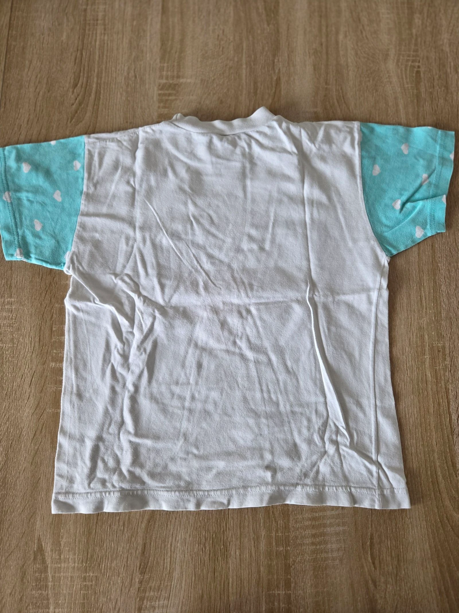 Conjunto vintage de verão camiseta e shorts branco e menta com estampa de cachorro gato coração tamanho 6 anos 114 cm – photo 7